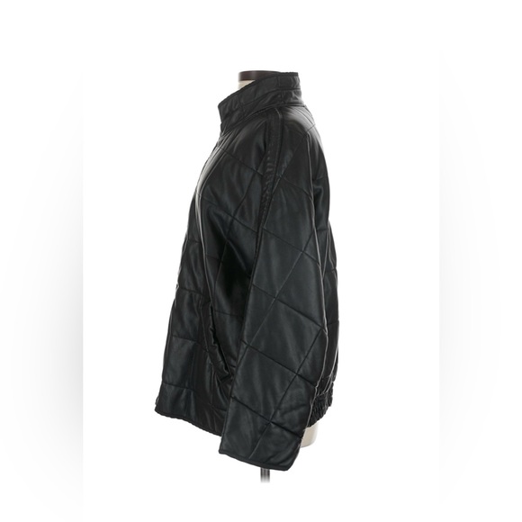 FREE PEOPLE We the Free Black Vegan Leather Quilted Dolman Jacket EUC Size Large - Picture 5 of 7